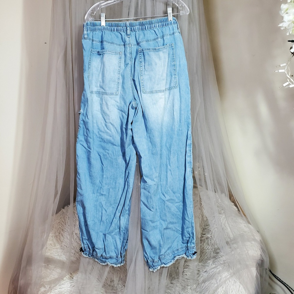 Y2K Utility Wide Leg Cargo Jeans XL Baggy Skater Streetwear Indie Sleeze Frayed - Picture 3 of 6